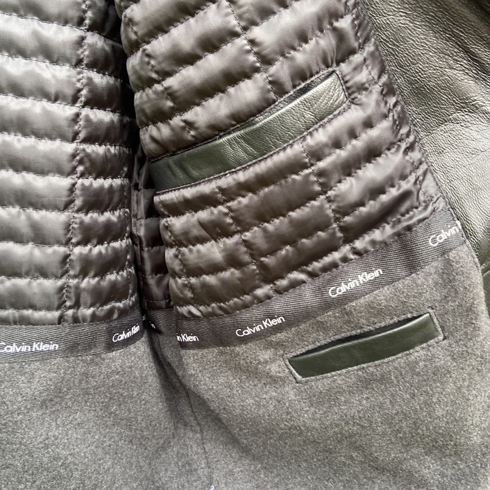 Calvin Klein Black Leather Jacket Fleece & Quilted Lining Men's Size M - Picture 12 of 15